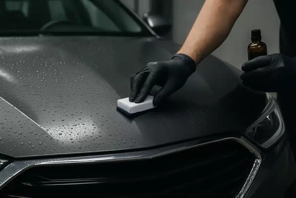 Traitement céramique sur un covering de voiture