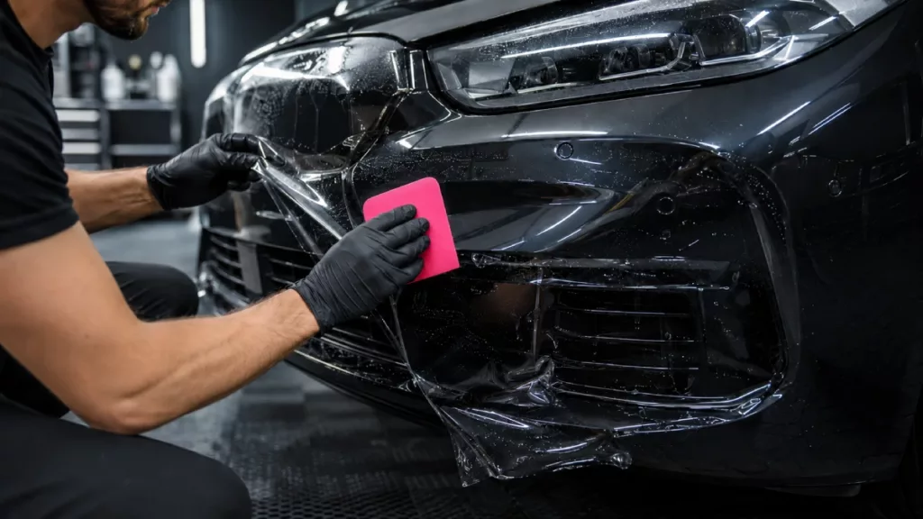 Application d'un film ppf Hexis Bodyfence X sur pare-choc avant