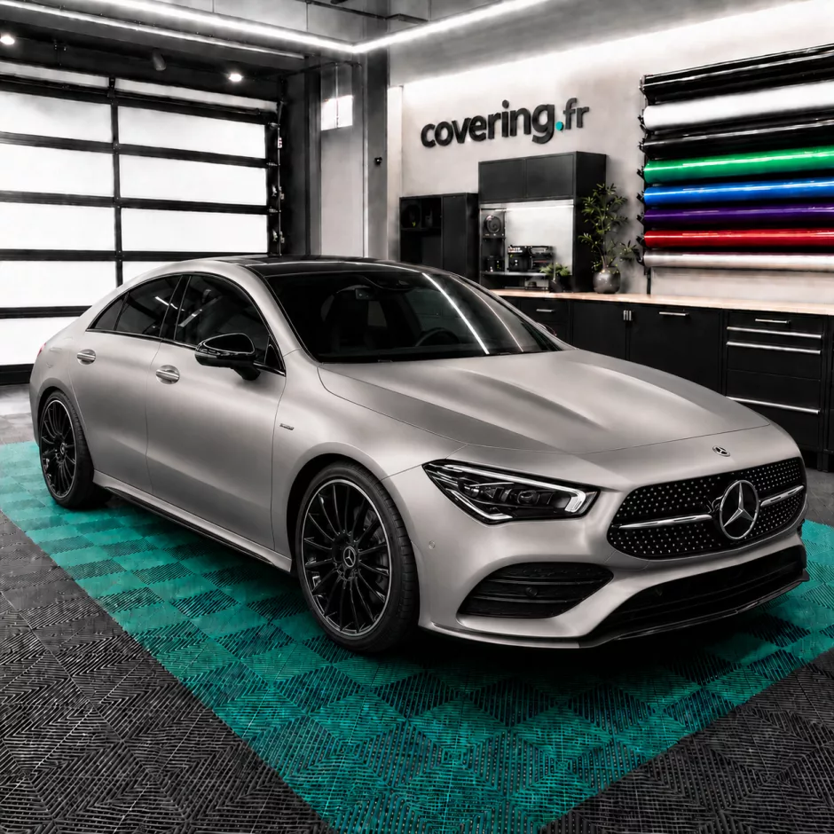 mercedes-cla-coupe-avant-arlon-558 Film covering matte aluminium grey - Arlon 558